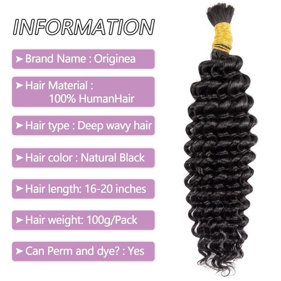 HUMAN HAIR 100g 18” Braiding Hair 1 Bundle Deep Water Wave No Weft Virgin Hair - Picture 3 of 9
